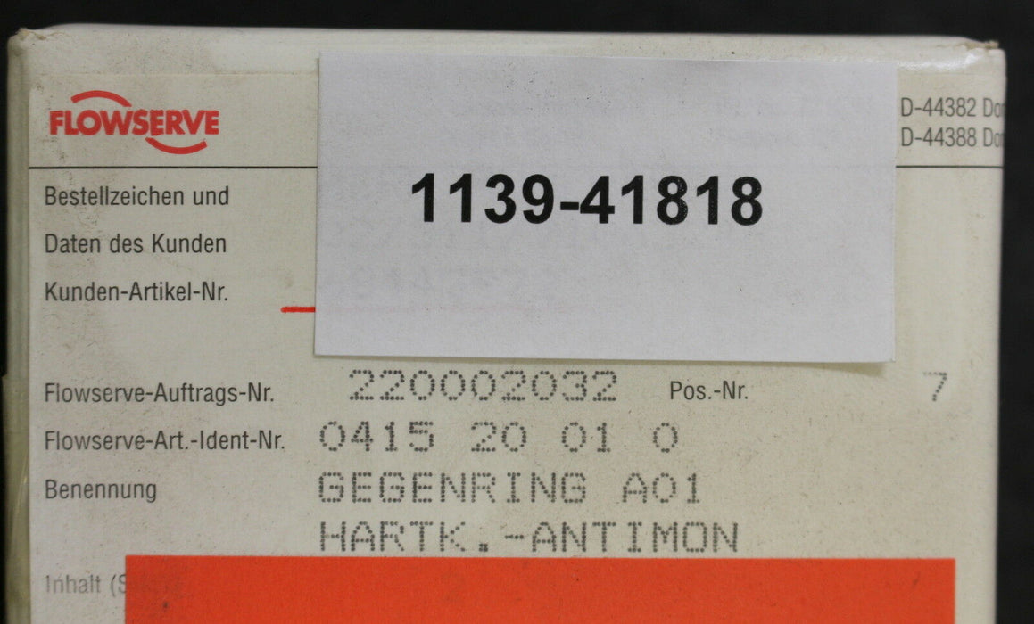 FLOWSERVE Gegenring A01 Ident-Nr. 0415 20 01 0  Teil 475.2 - Hartk.-Antimon