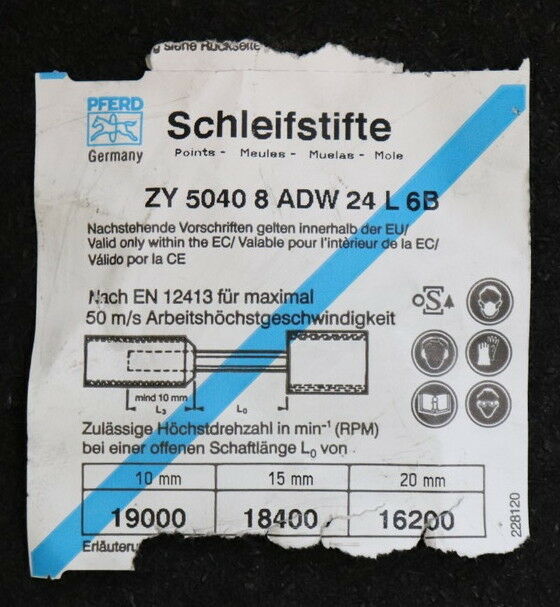 PFERD 4 Stück Schleifstifte Profiprodukte für Stahlguss SA ZY 5040 8 ADW 24 L 6B