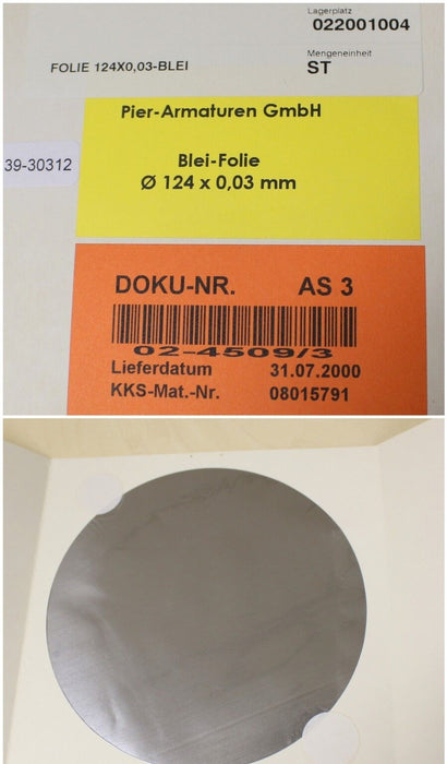 PIER Armaturen Pb-Folie D= 124 mm x 0,03 mm Dicke aus Blei Pb 1 Stk./Pck.