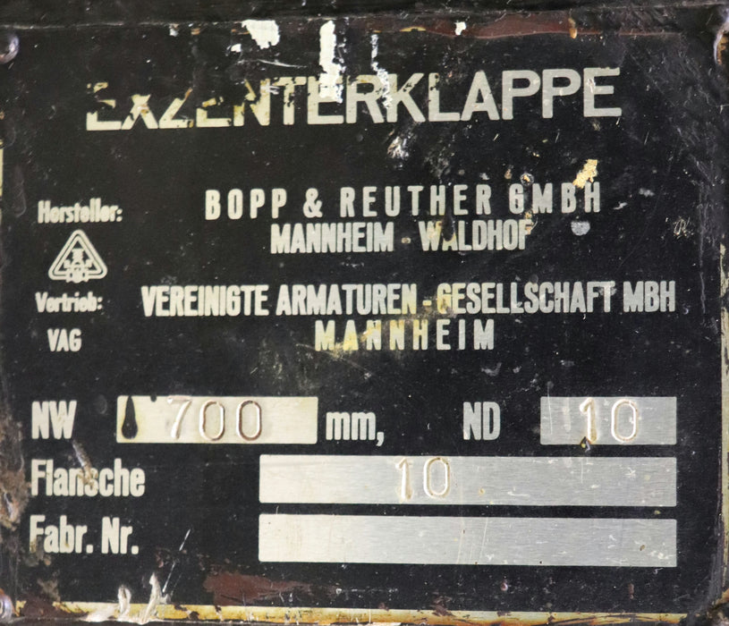 BOPP & REUTHER Klappe mit Getriebe in Zwischenflanschausführung DN700 PN10