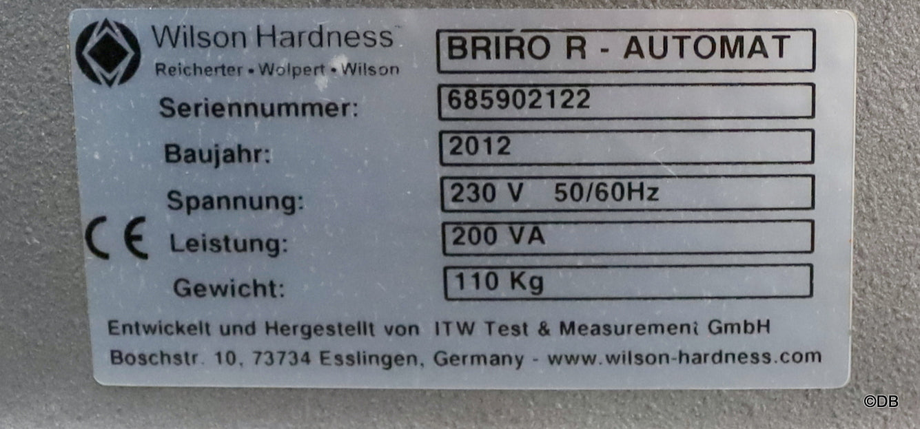 ITW BÜHLER WILSON HARDNESS Rockwell Härteprüfgerät BRIRO R-Automat Baujahr 2012