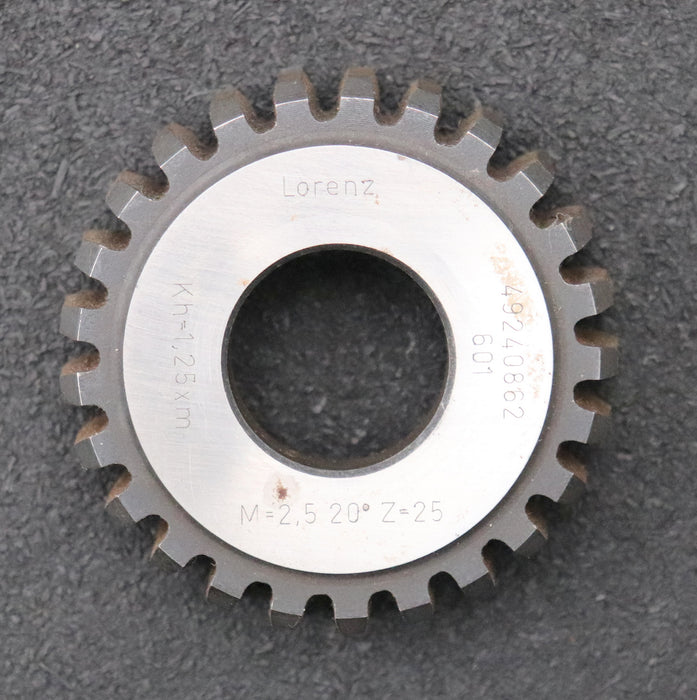 LORENZ Scheibenschneidrad m= 2,5mm EGW 20° Z= 25 Kh= 1,25xm Ø67x19xØ25mm