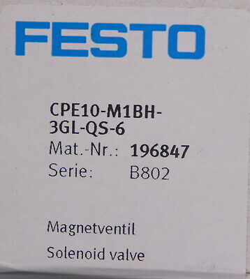 FESTO Magnetventil CPE10-M1BH-3GL-QS-6 Mat.Nr. 196847 2,5-8bar 24VDC 1,28W