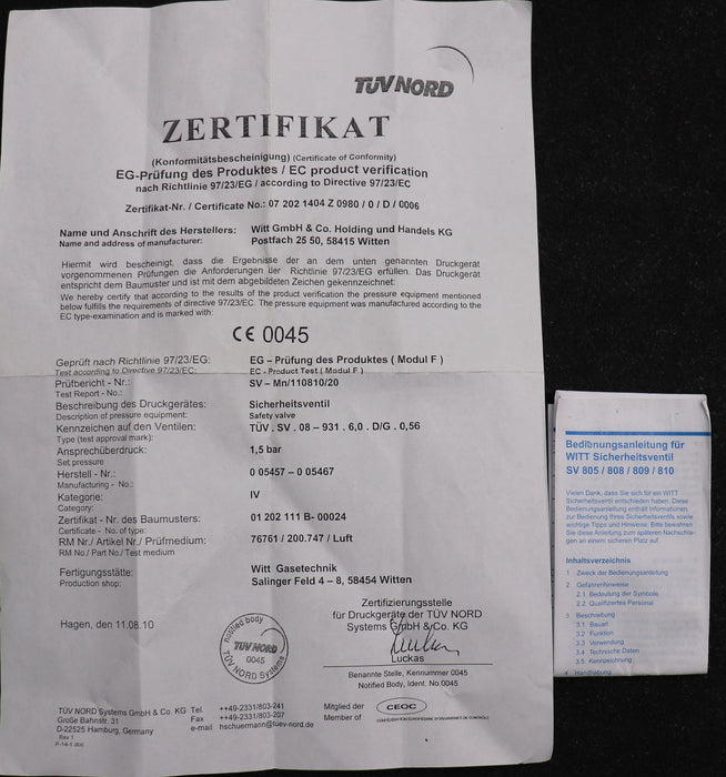 Bild des Artikels WITT-Sicherheitsventil-TÜV-SV-08-931-6.0-D/G-0.56-PN63-1,5bar-1.4541/958652/TS1