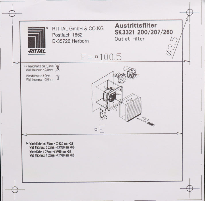 Bild des Artikels RITTAL-Austrittsfilter-SK3321207-LxB-116,5x116,5mm-Ausschnitt-LxB-92x92mm