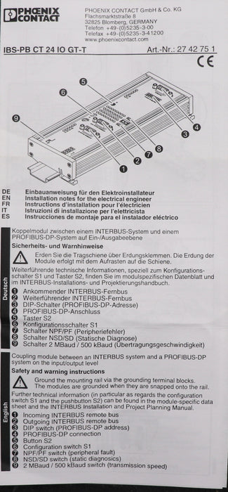 Bild des Artikels PHOENIX-CONTACT-Interbuse-Koppelmodule-IBS-PB-CT-24-IO-GT-T-Ord.Nr.-2742751