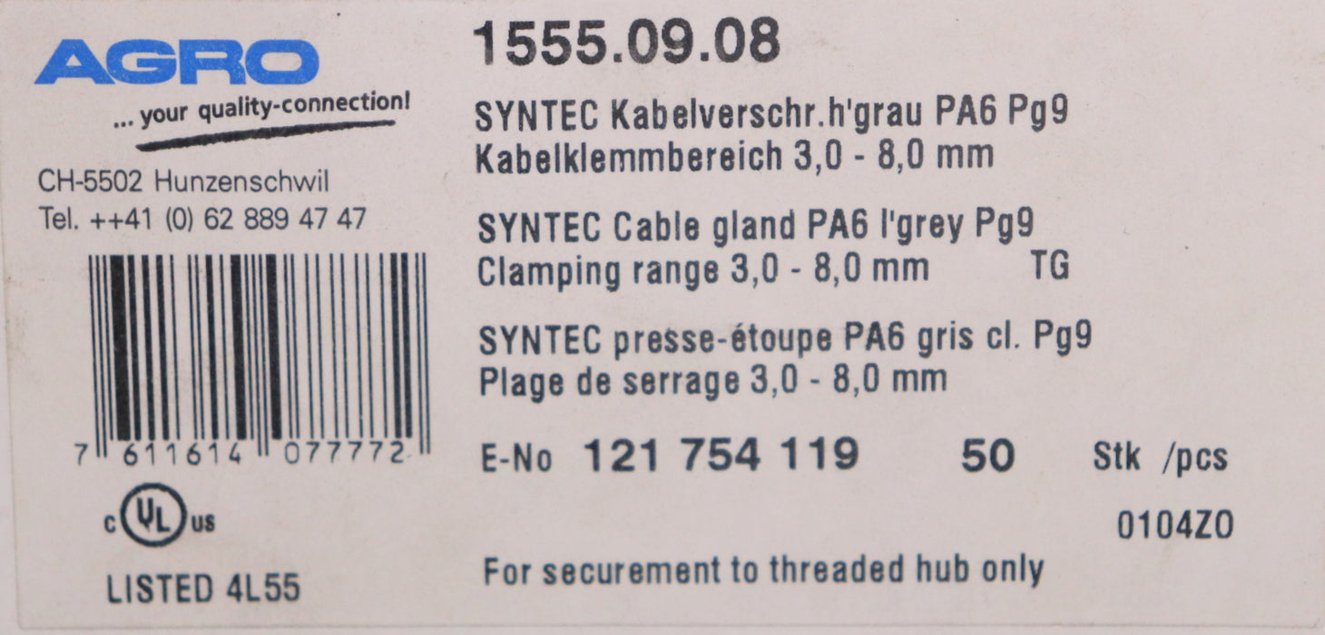 Bild des Artikels AGRO-SYNTEC-50x-Kabelverschraubung-PA6-Pg9-Kabelklemmbereich-3,0-8,0mm-hellgrau