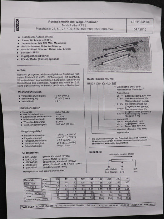 Bild des Artikels TWK-ELEKTRONIK-Potentiometrischer-Wegaufnehmer-Modellreihe-RP13-Hub-250mm