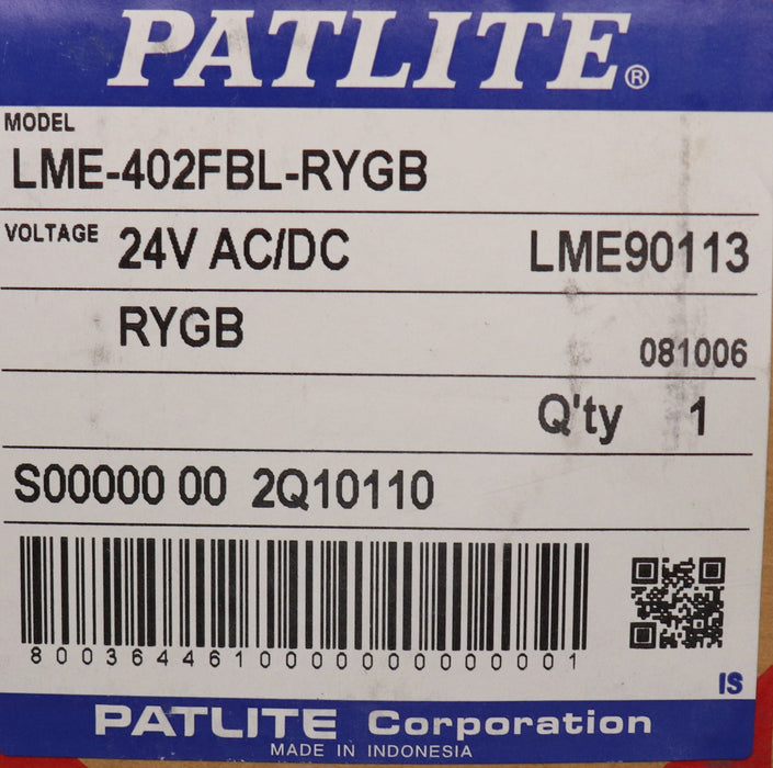 Bild des Artikels PATLITE-Signalturm-LME-402FBL-RYGB-mit-Rot-/-Gelb-/-Grün-/-Blau-Horn-24VAC/DC