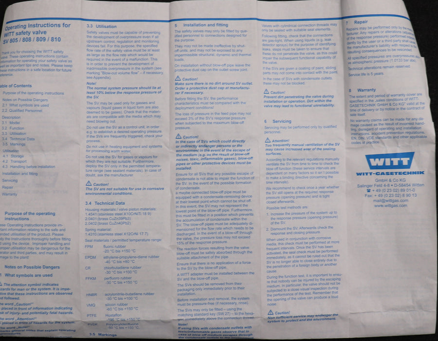 Bild des Artikels WITT-Sicherheitsventil-SV-805-2-Edelstahl-PN63-1,5bar-SV08-931-6.0-D/G-0.56