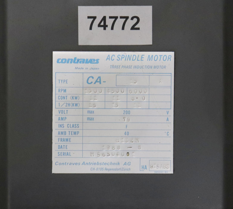 Bild des Artikels CONTRAVES-AC-Spindle-Motor-Type-CA-15-A-11/15kW-1500U/min-200V-79A-INS-Class-F
