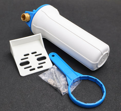 Bild des Artikels Filtergehäuse-10"-mit-Messing-Anschluss-3/4''-Tasse-weiß-Deckel-Blau
