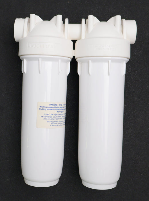 Bild des Artikels 2-fach-Wasseriltergehäuse-10"-DP-10-DUO-1/4"--Tassen-weiß-Anschlüsse-1/4"-IG