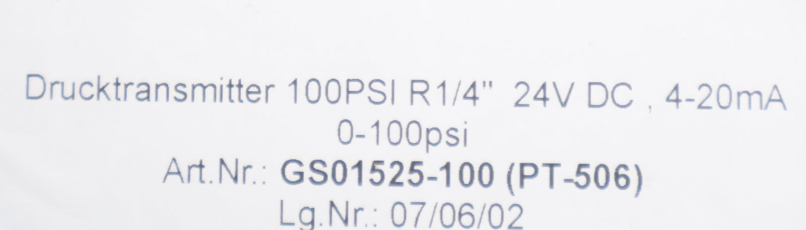 Bild des Artikels Drucktransmitter-Type:-PT-506-R-1/4''-24VDC-4-20mA-0-300psi-unbenutzt