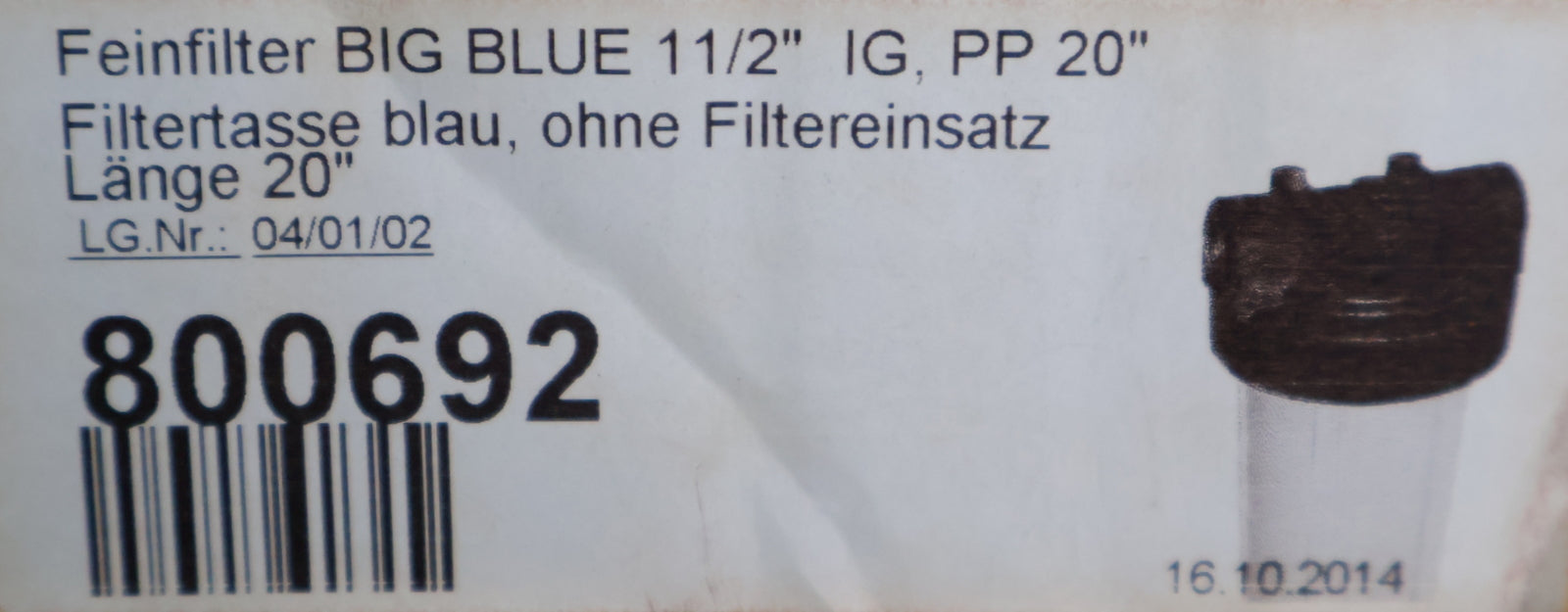 Bild des Artikels Big-Blue-Filtergehäuse-PP-20''-Anschlüsse-1-1/2''-Filtertasse-blau-800692