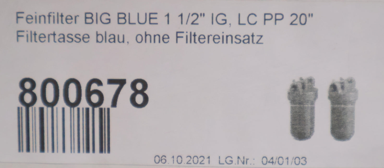 Bild des Artikels Big-Blue-Filtergehäuse-PP-20''-Anschlüsse-1-1/2''-Filtertasse-blau-800678