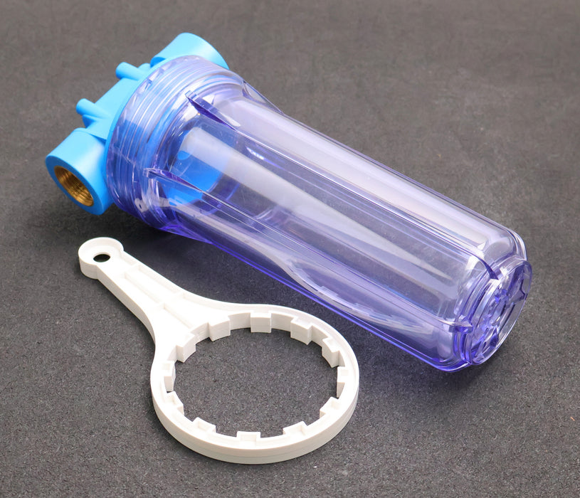 Bild des Artikels Filtergehäuse-Länge-10''-Messinganschlüsse-1''-Klarsichtfiltertasse-unbenutzt