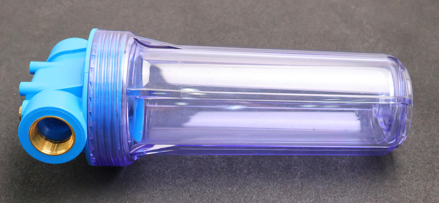 Bild des Artikels Filtergehäuse-Länge-10''-Messinganschlüsse-1''-Klarsichtfiltertasse-unbenutzt