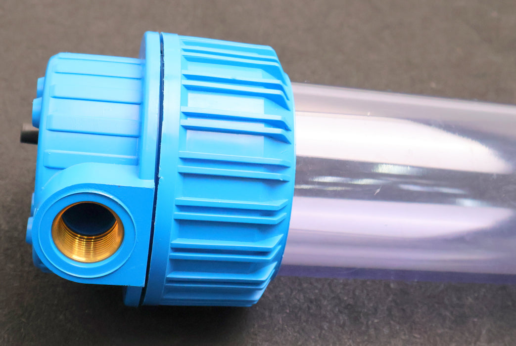 Bild des Artikels Filtergehäuse-Länge-10''-Messinganschlüsse-3/4''-Klarsichtfiltertasse-unbenutzt