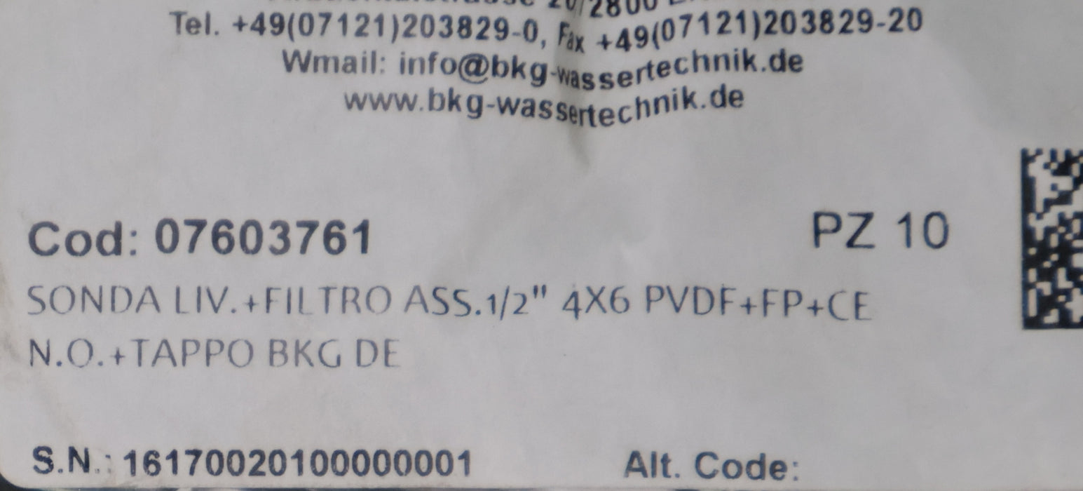 Bild des Artikels BKG-Füllstandsaxifilter-mit-1/2"-4x6-Kontakt-N.O-Material-PVDF+FP+CE-unbenutzt