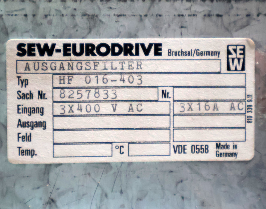 Bild des Artikels SEW-EURODRIVE-Ausgangsfilter-Typ-HF-016-403-3x-400VAC-3x-16A-gebraucht