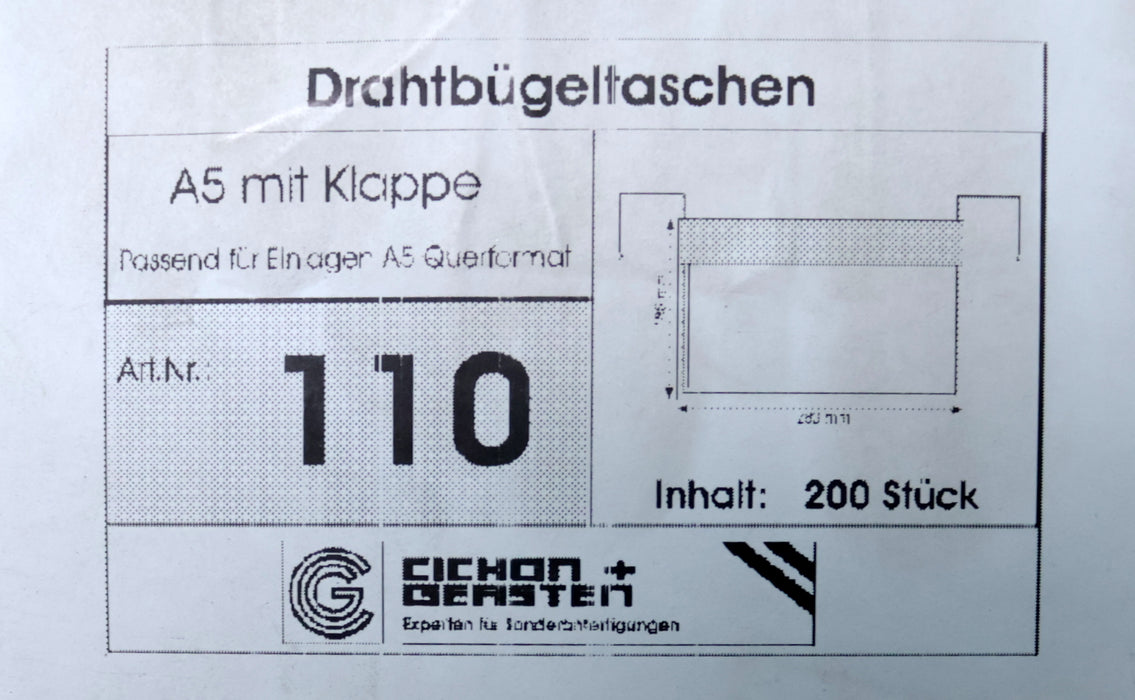 Bild des Artikels CICHON-+-GERSTEN-200x-Drahtbügeltaschen-Art.Nr.-110-A5-quer-mit-Klappe-185x280mm