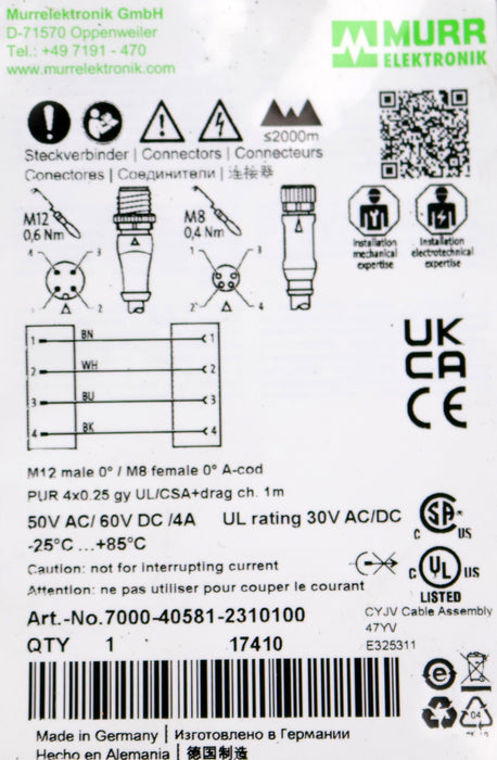 Bild des Artikels MURRELEKTRONIK-2x-Konfektioniertes-Sensor-Aktor-Kabel-ArtNr.:-7000-40581-2310100