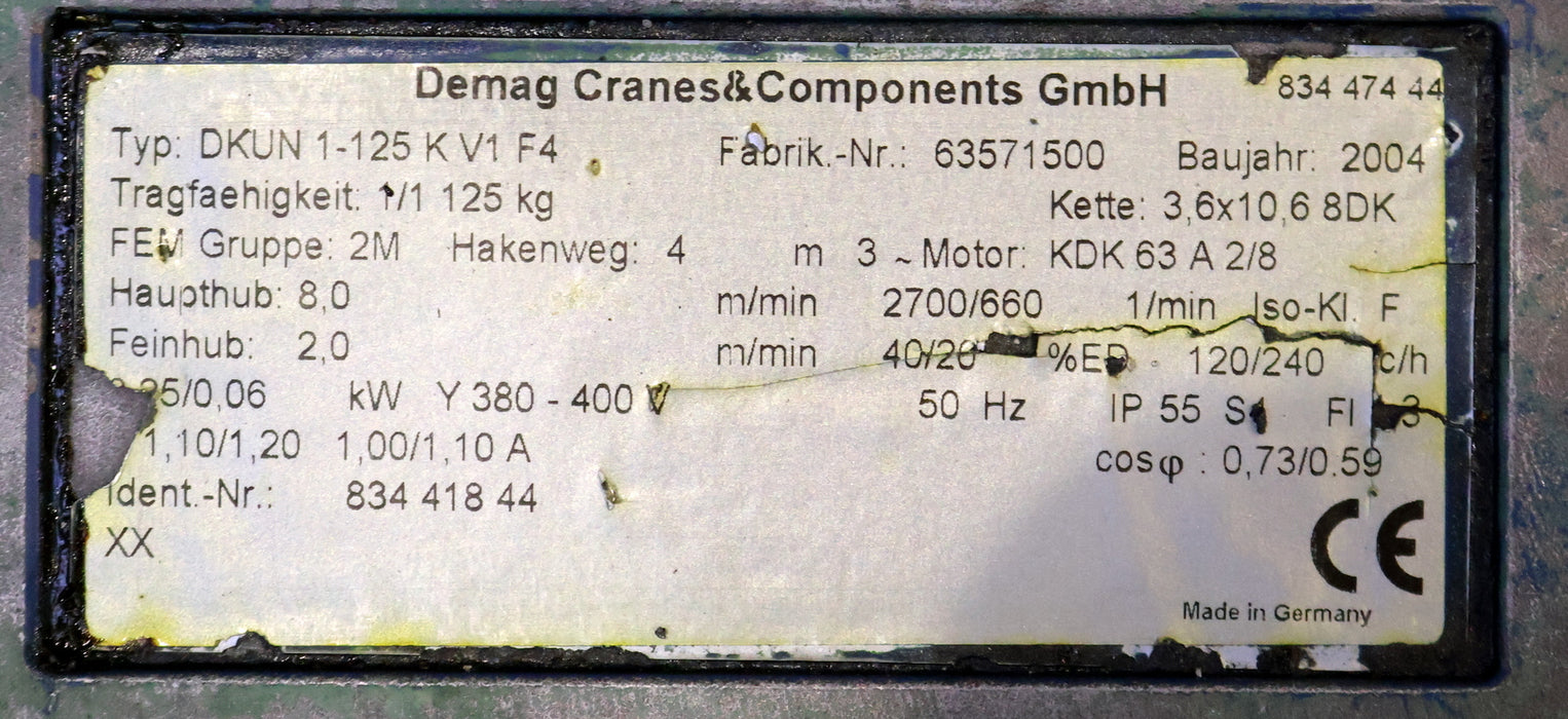 Bild des Artikels DEMAG-Elektrokettenzug-Typ-DKUN-1-125-K-V1-F4-Id.Nr.-83441844