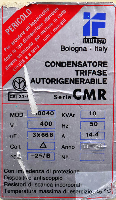 Bild des Artikels ITALFARAD-3-Phasen-Kondensator-Mod.-10040-Serie-CMR-400V-50Hz-14,4A-gebraucht