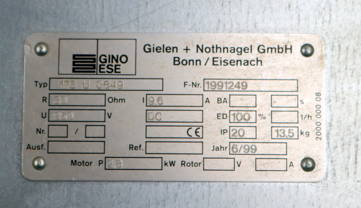 Bild des Artikels GINO-ESE-Bremswiderstand-Typ-175-U-0849-R-30Ohm-I-9,6A-U-950VDC-gebraucht