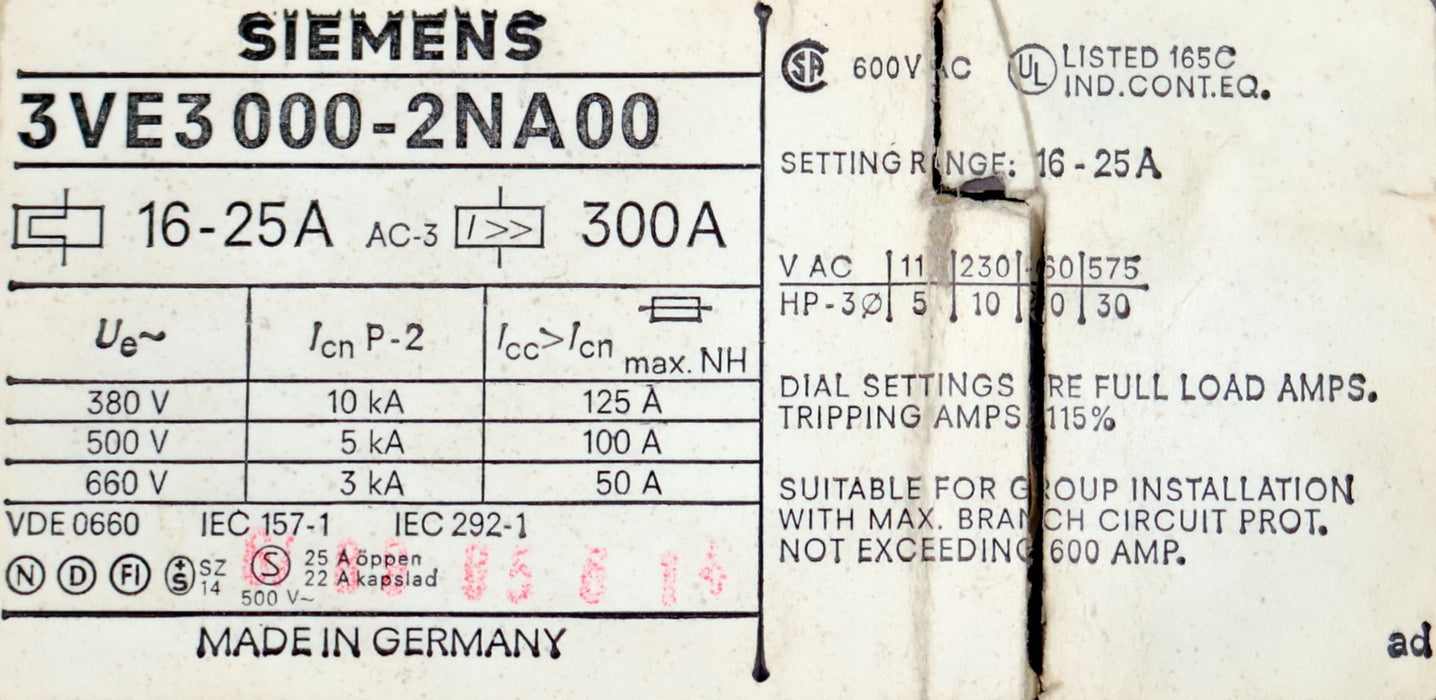 Bild des Artikels SIEMENS-Leistungsschalter-3VE3000-2NA00-16-25A-gebraucht