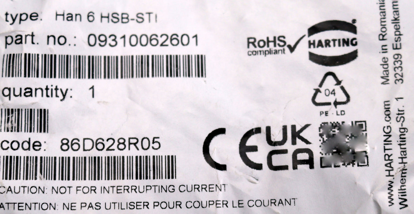 Bild des Artikels HARTING-Steckereinsatz-6-polig-HAN-6-HSB-STI-P/N-09310062601-unbenutzt-in-OVP