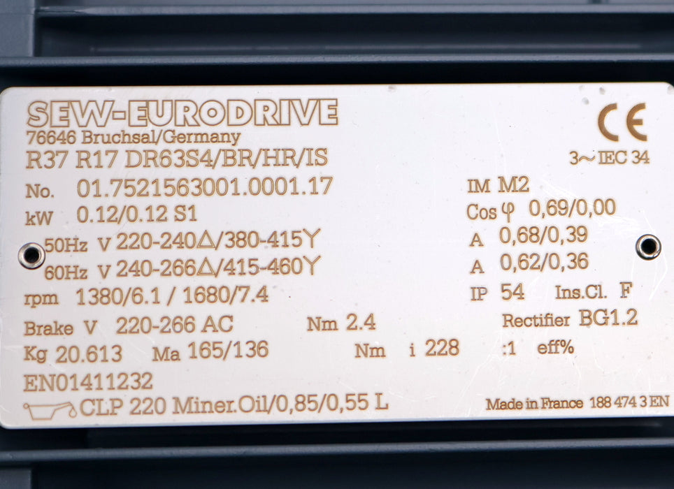 Bild des Artikels SEW-Stirnrad-Getriebemotor-R37-R17-DR63S4/BR/HR/IS-No.-01.7521563001.0001.17