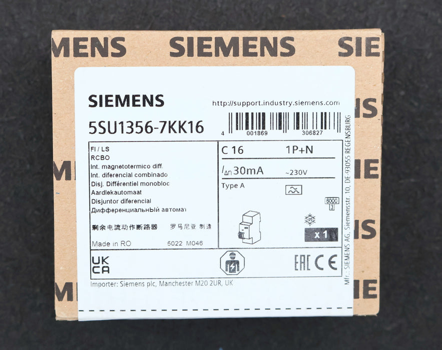 Bild des Artikels SIEMENS-FI/LS-Schalter-5SU1356-7KK16-V16-Type-A-I=-30mA-230VAC-Sealed!