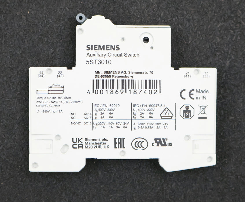 Bild des Artikels SIEMENS-2x-Hilfsstromschalter-5ST3010-1S+1Ö-1NO+1NC-unbenutzt-in-OVP