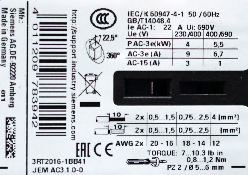 Bild des Artikels SIEMENS-Schütz-3RT2016-1BB41-Spulenspannung-24VDC-400V-4kW-unbenutzt-in-OVP