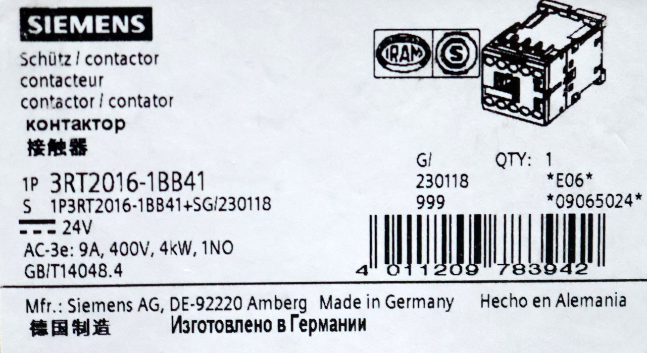 Bild des Artikels SIEMENS-Schütz-3RT2016-1BB41-Spulenspannung-24VDC-400V-4kW-unbenutzt-in-OVP