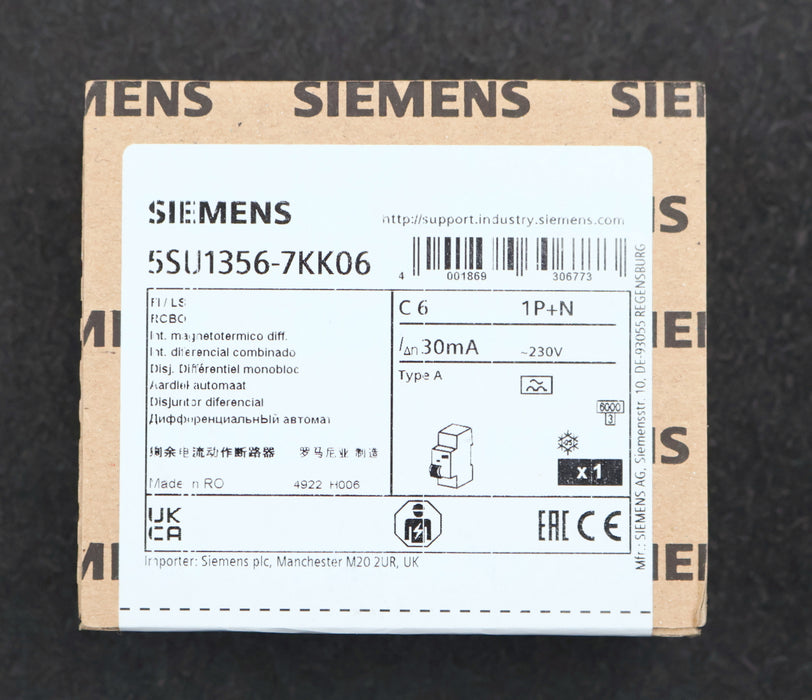 Bild des Artikels SIEMENS-FI/LS-Schalter-5SU1356-7KK06-C6-Type-A-I=-30mA-1P+N-230VAC--!-Sealed!