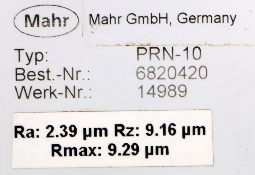 Bild des Artikels MAHR-Raunormal-PRN-10-Best.Nr.-6820420-Ra:-2,39µm-Rz=-9,16µm-Rmax=-9,29µm