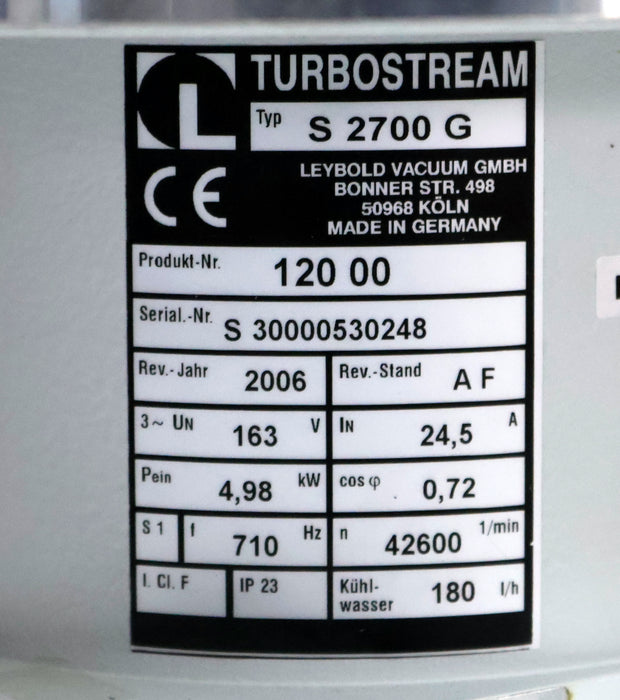Bild des Artikels OERLIKON-LEYBOLD-Schnelldrehender-Gasverdichter-Turbostream-S-2700-G-Nr.-120-00