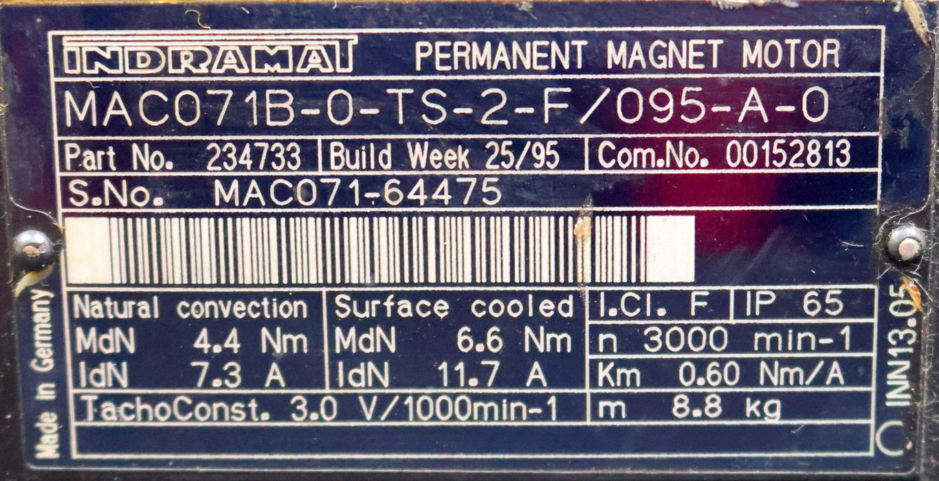 Bild des Artikels INDRAMAT-Permanentmagnet-Drehstromservomotor-MAC-071B-0-TS-2-F/095-A-0-4,4Nm