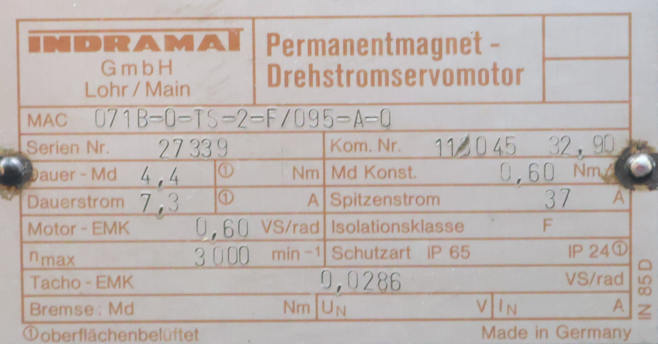 Bild des Artikels INDRAMAT-Permanentmagnet-Drehstromservomotor-MAC-071B-0-TS-2-F/095-A-0