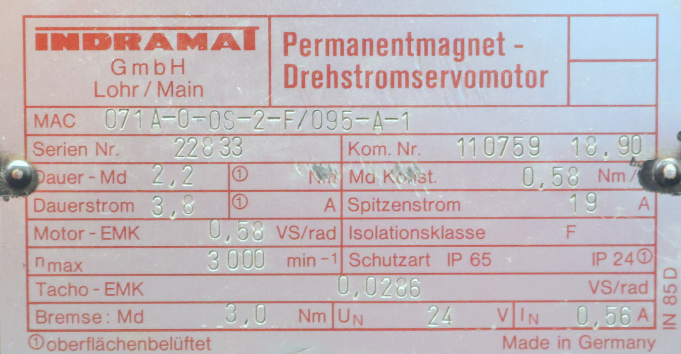 Bild des Artikels INDRAMAT-Permanentmagnet-Drehstromservomotor-MAC-071A-0-OS-2-F/095-A-1