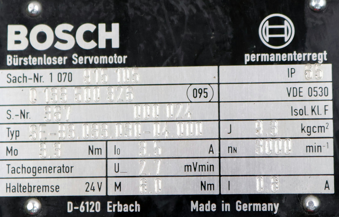 Bild des Artikels BOSCH-Bürstenloser-Servomotor-permanenterregt-Typ:-SE-B3.033.030-04.000-3,3Nm