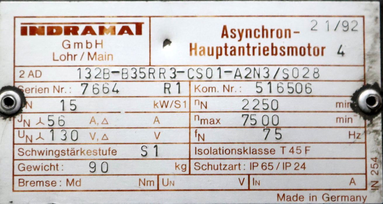 Bild des Artikels INDRAMAT-Asynchron-Hauptantriebsmotor-2-AD-132B-B35RR3-CS01-A2N3/S028-15kW