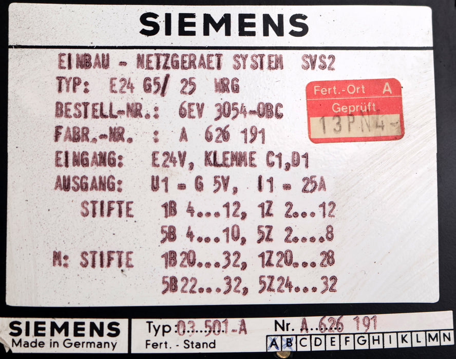 Bild des Artikels SIEMENS-Einbau-Netzgerät-System-SVS2-6EV3054-0BC-Typ-03501-A-Fert.Stand-B