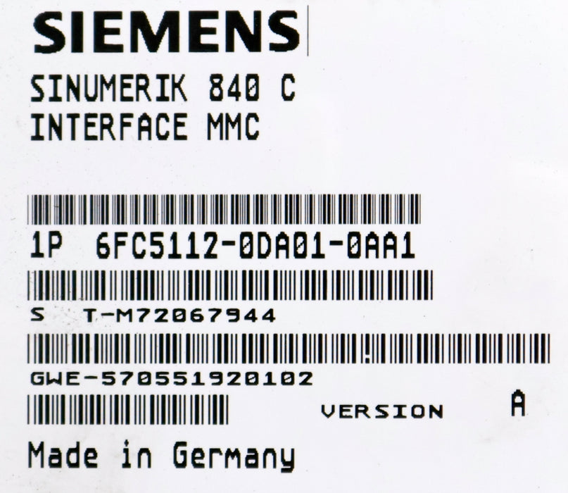 Bild des Artikels SIEMENS-SINUMERIK-840-C-Interface-6FC5112-0DA01-0AA1-Version-A-gebraucht