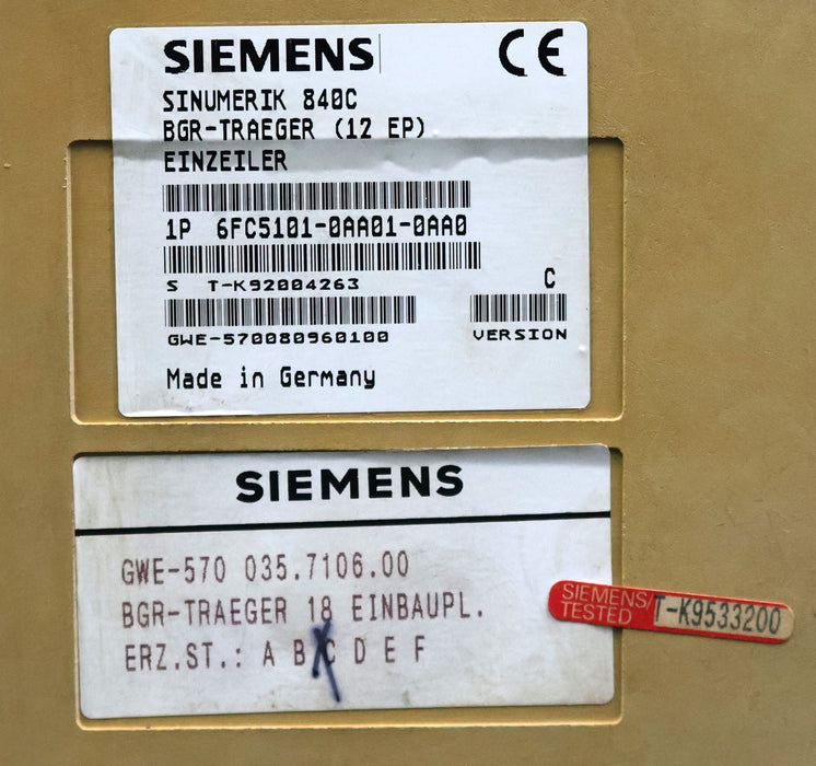 Bild des Artikels SIEMENS-SINUMERIK-840C-BGR-Träger-für-12-Platinen-Einzeiler-6FC5101-0AA01-0AA0