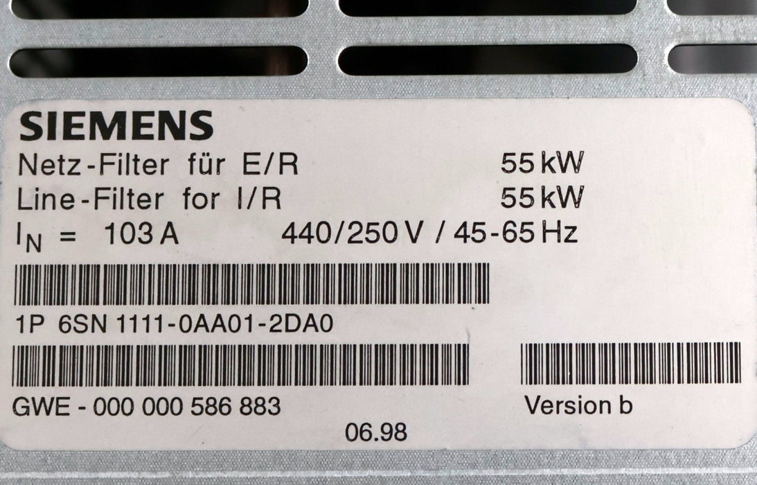 Bild des Artikels SIEMENS-Netz-Filter-für-E/R-55kW-6SN1111-0AA01-2DA0-IN=103A-440/250V-/-45-65Hz