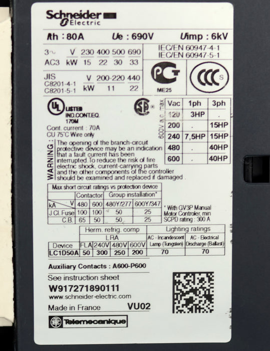 Bild des Artikels SCHNEIDER-ELECTRIC-Leistungsschütz-LC1D50A-80A-690V-6kV-Spulenspannung-24V
